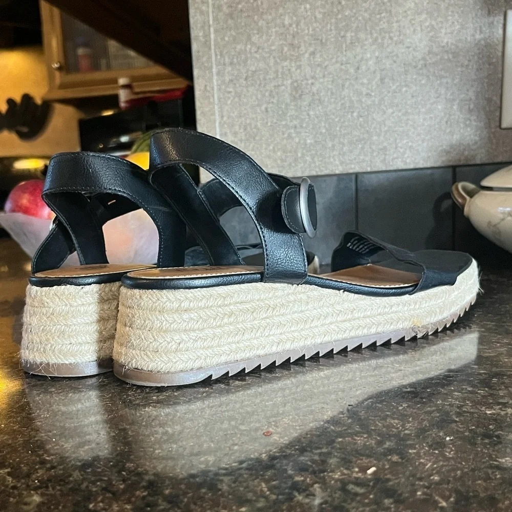 a.n.a Black Strappy Rope Wedge Sandals
